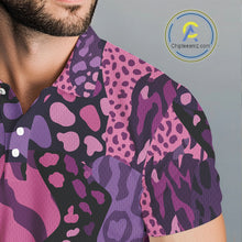 Load image into Gallery viewer, Pink and purple animal prints pattern Mens Golf Polo Shirts Custom Mens golf tops, golfing gifts NQS10243