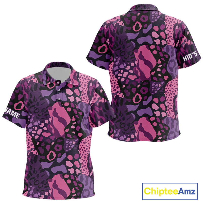 Pink and purple animal prints pattern Kid Golf Polo Shirts Custom Kid golf tops, golfing gifts NQS10243