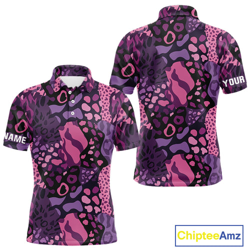 Pink and purple animal prints pattern Mens Golf Polo Shirts Custom Mens golf tops, golfing gifts NQS10243