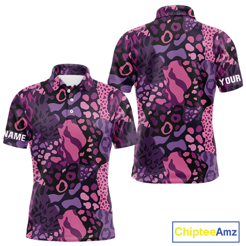 Pink and purple animal prints pattern Mens Golf Polo Shirts Custom Mens golf tops, golfing gifts NQS10243