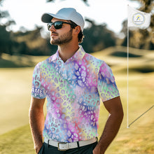 Load image into Gallery viewer, Colorful Neon Rainbow leopard pattern Mens Golf Polo Shirts Custom men's golf outfits, cool golf gift NQS10244