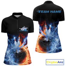 Load image into Gallery viewer, Custom Water And Fire Bowling Team Women Quarter-Zip Shirt, Lightning Bowling Uniform IPHW9449