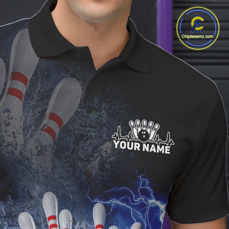 Custom Lightning, Fire And Water Splash Energy Burst Bowling Team Polo Shirts For Men IPHW9451