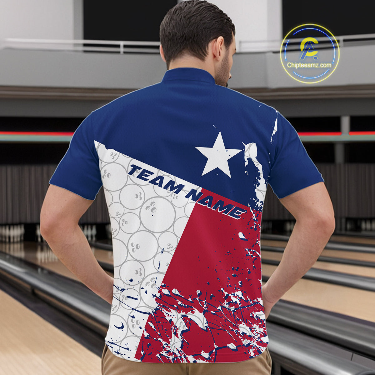 Custom Texas Flag Bowling Team Men Quarter-Zip Shirts, Texas Bowling League Shirt Team Uniform IPHW9632