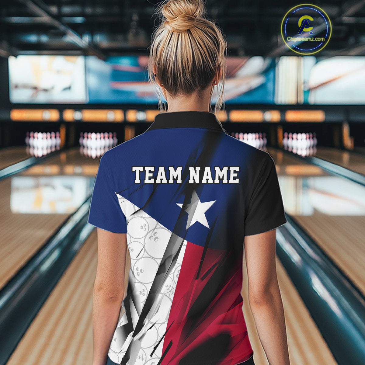 Custom Texas Flag Bowling Team Women Polo Shirts, Texas Bowling League Shirt Team Uniform IPHW9634