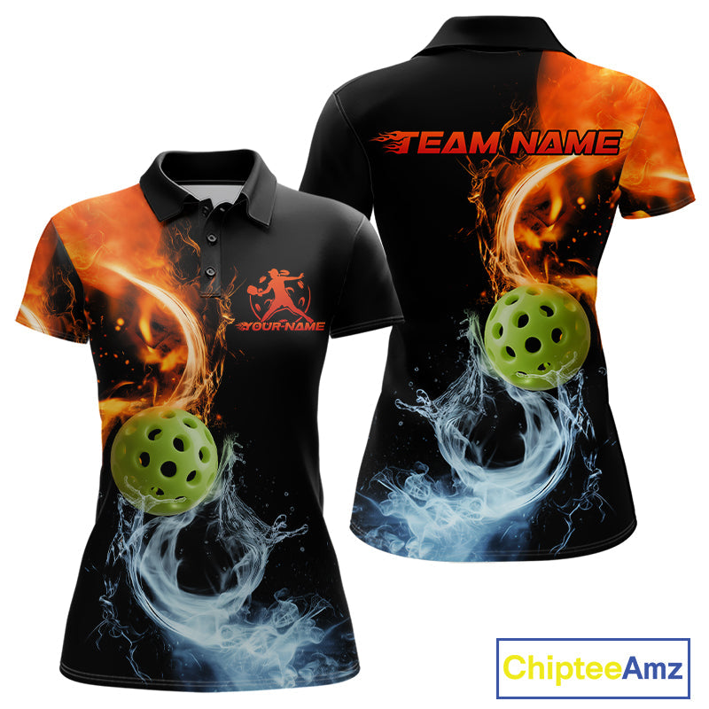 Custom Water And Fire Pickleball Polo Shirts For Women, Pickleball Team Shirt IPHW9336
