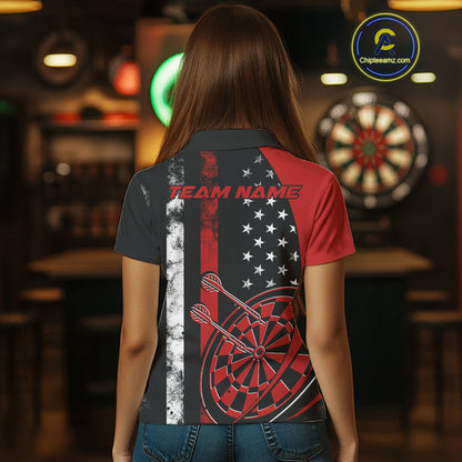 Custom Red Thin Line US Flag Patriotic Dartboard Dart Women Polo Team Shirt, Dart Jersey IPHW9644