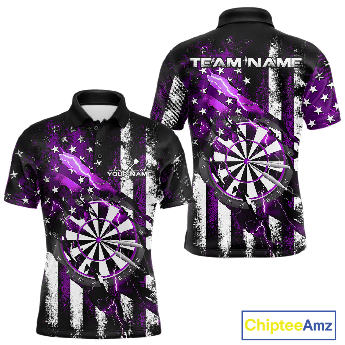 Custom Purple Thunder Lightning Patriotic Dart Men Polo Shirts, Vintage Dart Jerseys IPHW9653