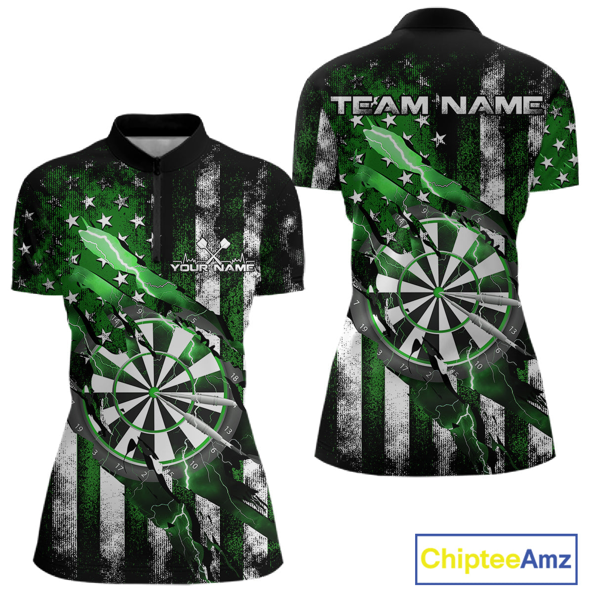 Custom Green Thunder Lightning Patriotic Dart Women Quarter-Zip Shirts, Dart Jerseys IPHW9654