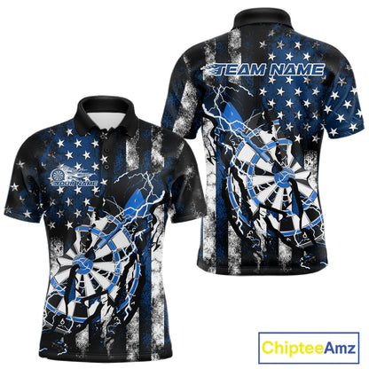 Custom Blue Thunder Lightning Patriotic Dart Team Polo Shirts For Men, Dart Jerseys IPHW9657
