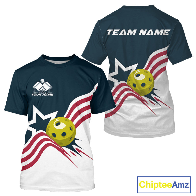 Custom Patriotic American Flag Pickleball T-Shirts For Men, US Flag Pickleball Jerseys IPHW9455
