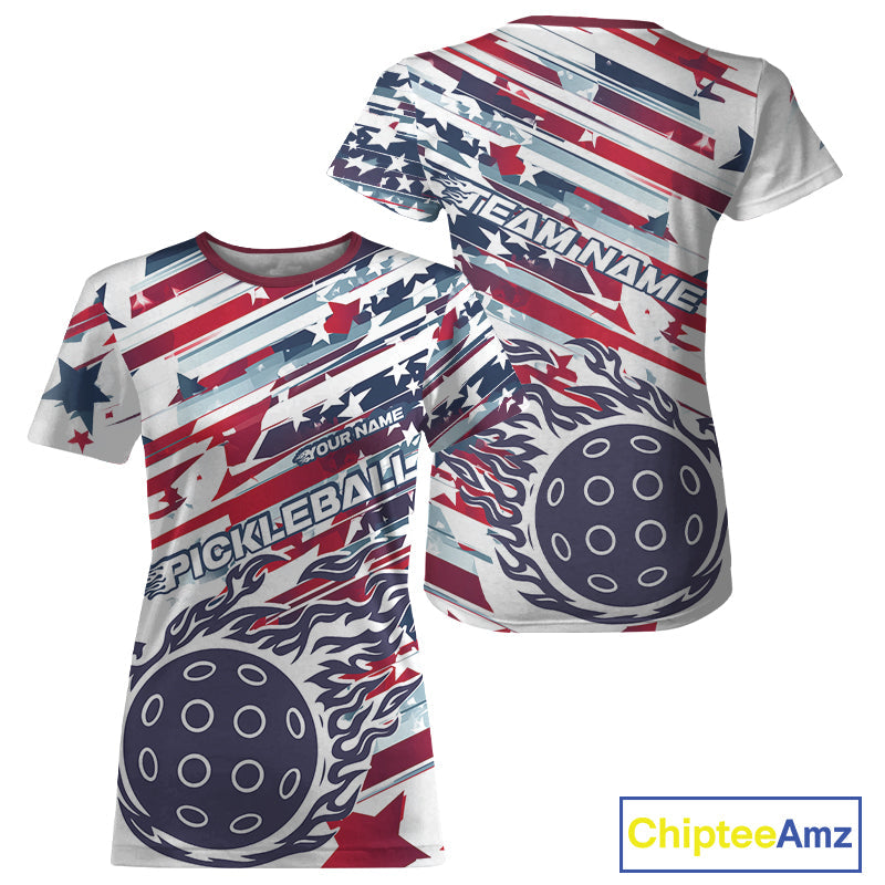 Custom Pickleball Jerseys, Patriotic US Pickleball T-Shirts For Women Team League IPHW9459