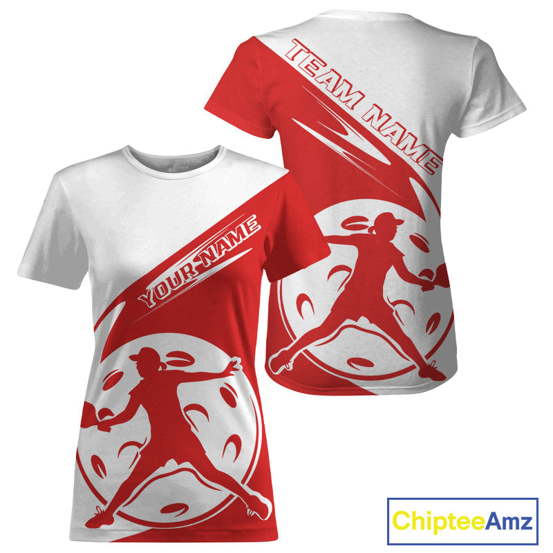 Custom White And Red Pickleball Jersey, Pickleballer Pickleball Player T-Shirts For Women IPHW9338