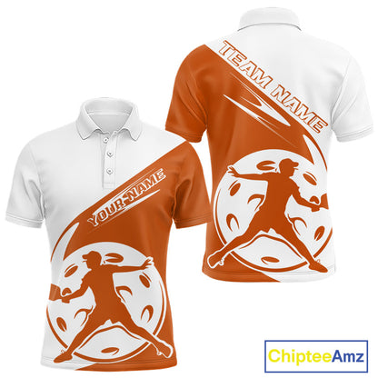 Custom White And Orange Pickleball Jersey, Pickleballer Pickleball Player Polo Men Shirt IPHW9341