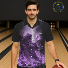 Load image into Gallery viewer, Custom Purple Flame Grim Reaper Bowling Men And Women Hawaiian Shirts, Halloween Bowling Team Outfit IPHW9468