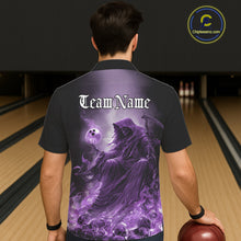 Load image into Gallery viewer, Custom Purple Flame Grim Reaper Bowling Men And Women Hawaiian Shirts, Halloween Bowling Team Outfit IPHW9468