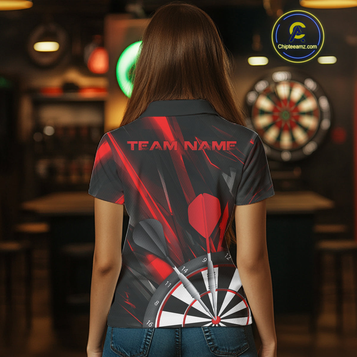 Custom Black And Red Dart Jerseys, Dart Polo Shirts For Women Team Jerseys IPHW9680