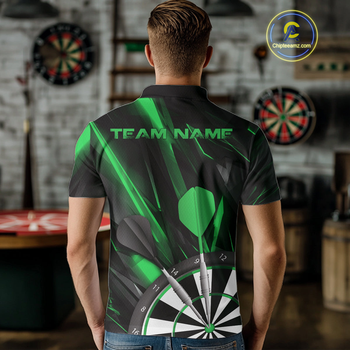 Custom Black And Green Dart Jerseys, Dart Polo Shirts For Men Team Jerseys IPHW9682
