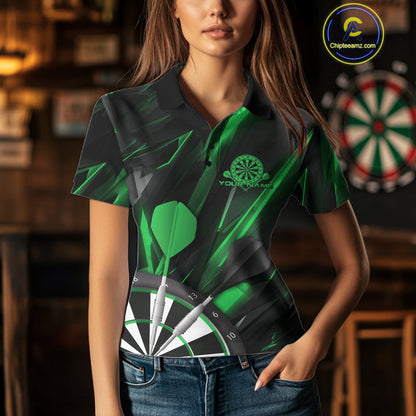 Custom Black And Green Dart Jerseys, Dart Polo Shirts For Women Team Jerseys IPHW9682
