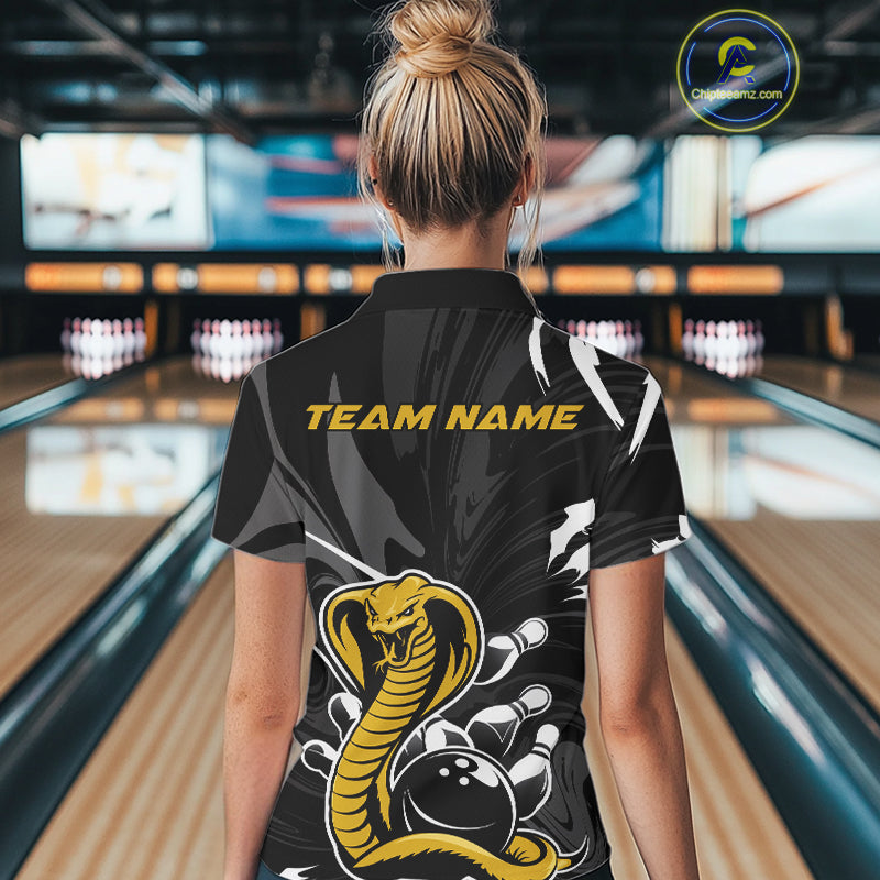 Custom Yellow Cobra Snake Bowling Team Jerseys, Bowling Polo Shirts For Women IPHW9708