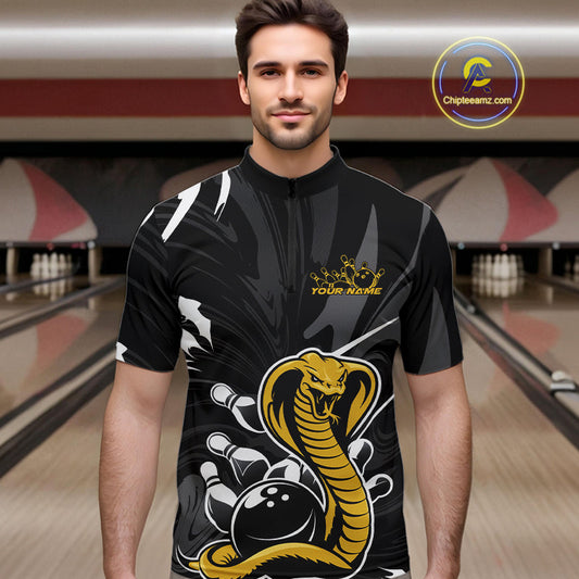 Custom Yellow Cobra Snake Bowling Team Jerseys, Bowling Quarter-Zip Shirts For Men IPHW9708