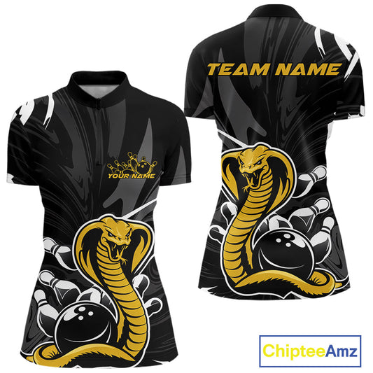 Custom Yellow Cobra Snake Bowling Team Jerseys, Bowling Quarter-Zip Shirts For Women IPHW9708