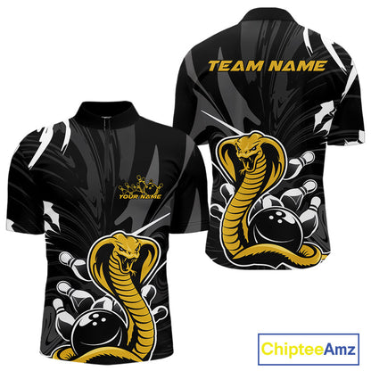 Custom Yellow Cobra Snake Bowling Team Jerseys, Bowling Quarter-Zip Shirts For Men IPHW9708