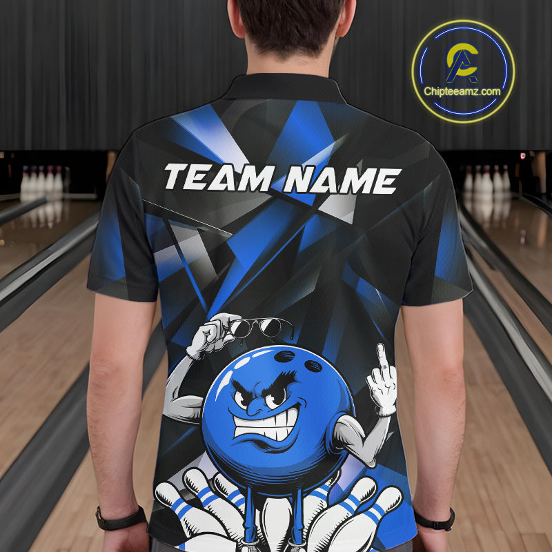 Black And Blue Custom Funny Bowling Team Polo Shirts For Men, Bowling Jerseys IPHW9357