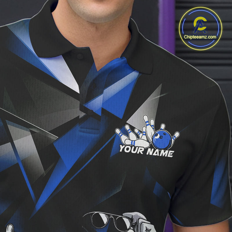 Black And Blue Custom Funny Bowling Team Polo Shirts For Men, Bowling Jerseys IPHW9357
