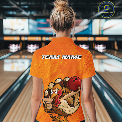 Custom Funny Thanksgiving Turkey Bowling Women Quarter-Zip Shirts, Bowling League Shirt IPHW9770