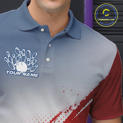 Custom Red, White And Blue Patriotic Bowling Polo Shirts For Men, Bowling League Shirt IPHW9544