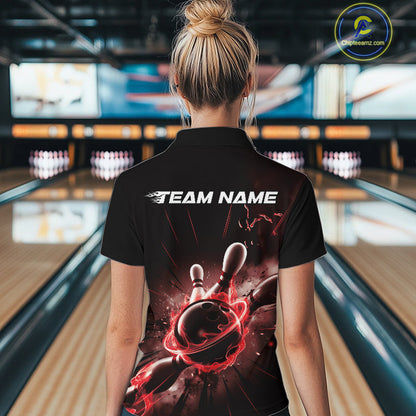Custom Galaxy Red Flame Bowling Quarter-Zip Shirt For Women, Bowling League Team Uniform IPHW9569