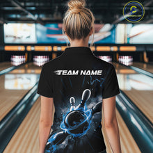 Load image into Gallery viewer, Custom Galaxy Blue Flame Bowling Quarter-Zip Shirt For Women, Bowling League Team Uniform IPHW9570