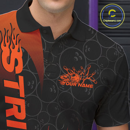 Custom Bowling Pattern Red Flame Strike Bowling Team Men Polo Shirts, Bowling Jerseys IPHW9415