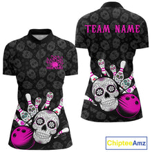 Load image into Gallery viewer, Custom Black And Pink Sugar Skull Bowling Women Quarter-Zip Shirt, Bowling League Shirt IPHW9252