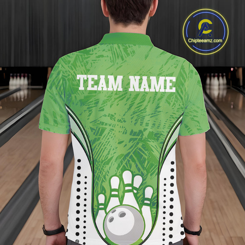 Custom Green Camo Bowling Team Polo Shirts For Men, Bowling Jerseys Bowler Outfit IPHW9597