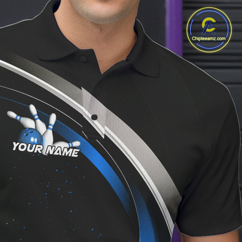 Custom Black Blue Bowling Team Jerseys, Bowler Uniform Bowling Polo Shirts For Men IPHW9277
