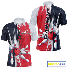 Load image into Gallery viewer, Custom Red, White And Blue Bowling Team Polo Shirts For Men, Bowling Jerseys IPHW9546