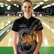 Load image into Gallery viewer, Custom Metal Chain Flame Dragon Bowling Quarter-Zip Shirts For Women, Bowlin Team Shirt IPHW9097