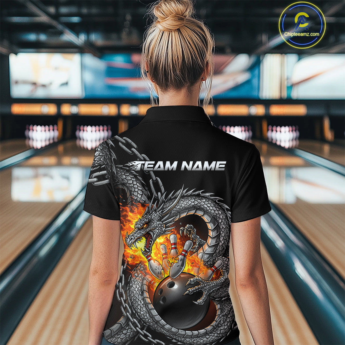 Custom Metal Chain Flame Dragon Bowling Quarter-Zip Shirts For Women, Bowlin Team Shirt IPHW9097