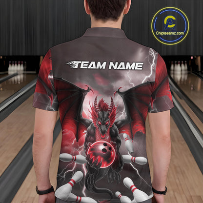 Custom Red Thunder Lightning Dragon Bowling Polo Shirts For Men, Team Uniform IPHW9103