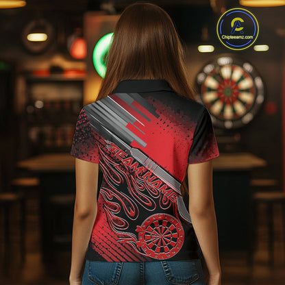 Custom Black And Red Flame Dartboard Dart Polo Shirts For Women, Dart Team Uniform IPHW9684