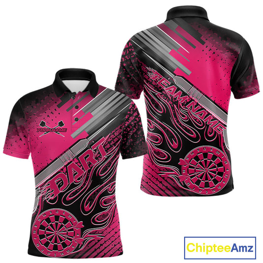 Custom Black And Pink Flame Dartboard Dart Polo Shirts For Men, Dart Uniform IPHW9687
