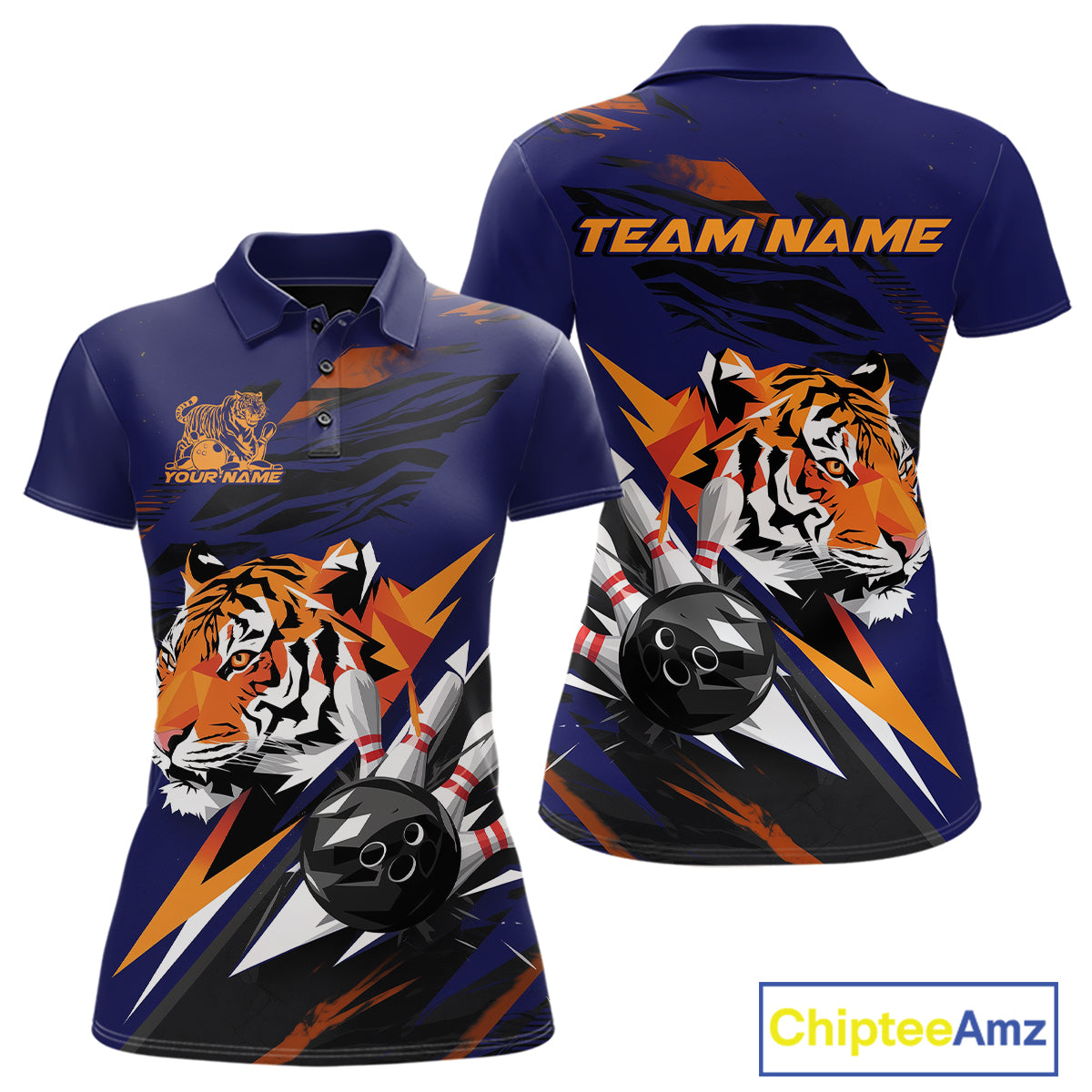 Custom Tiger Bowling Jerseys, Tiger Bowling Polo Team Shirts For Women IPHW9490