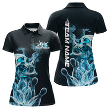 Load image into Gallery viewer, Custom Blue Flame Smoke Skull Bowling Polo Shirts For Women, Halloween Bowling Outfit IPHW9494