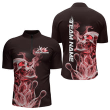 Load image into Gallery viewer, Custom Red Flame Smoke Skull Bowling Quarter-Zip Shirts For Men, Halloween Bowling Outfit IPHW9495