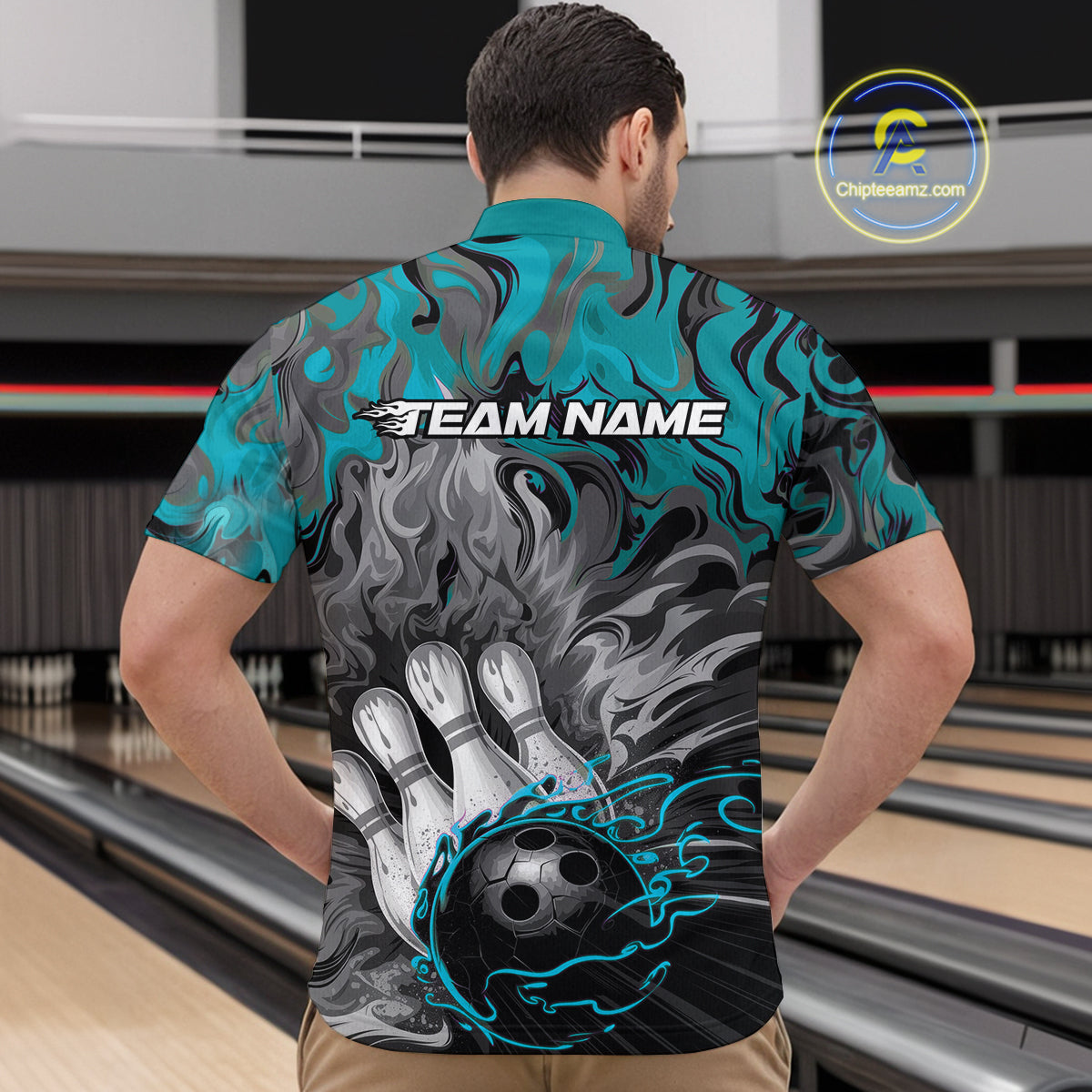 Custom Blue Fame Bowling Team Quarter-Zip Shirts For Men, Fire Bowling Jerseys IPHW9560