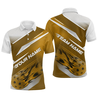 Custom Yellow Flame Pickleball Polo Shirts For Men, Fire Pickleball Jerseys Team Uniform IPHW9414