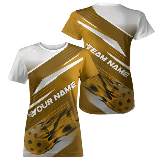 Custom Yellow Flame Pickleball T-Shirts For Women, Fire Pickleball Jerseys Team Uniform IPHW9414