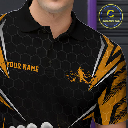 Custom Black And Yellow Bowling Team Jerseys, Bowler Uniform Bowling Polo Shirts For Men IPHW9286